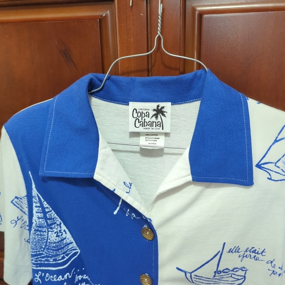 Women's Copa Cabana Sailboats USA Blouse Size Petite Sm Short Sleeve Button Up - Picture 5 of 10